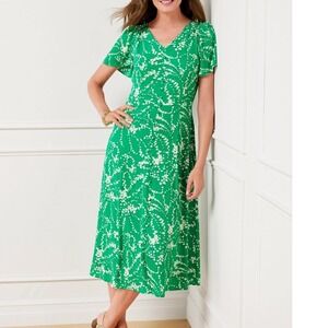 Talbots NWT Swirling Rosebud Fit & Flare Dress 22W Floral Green White Lined Plus